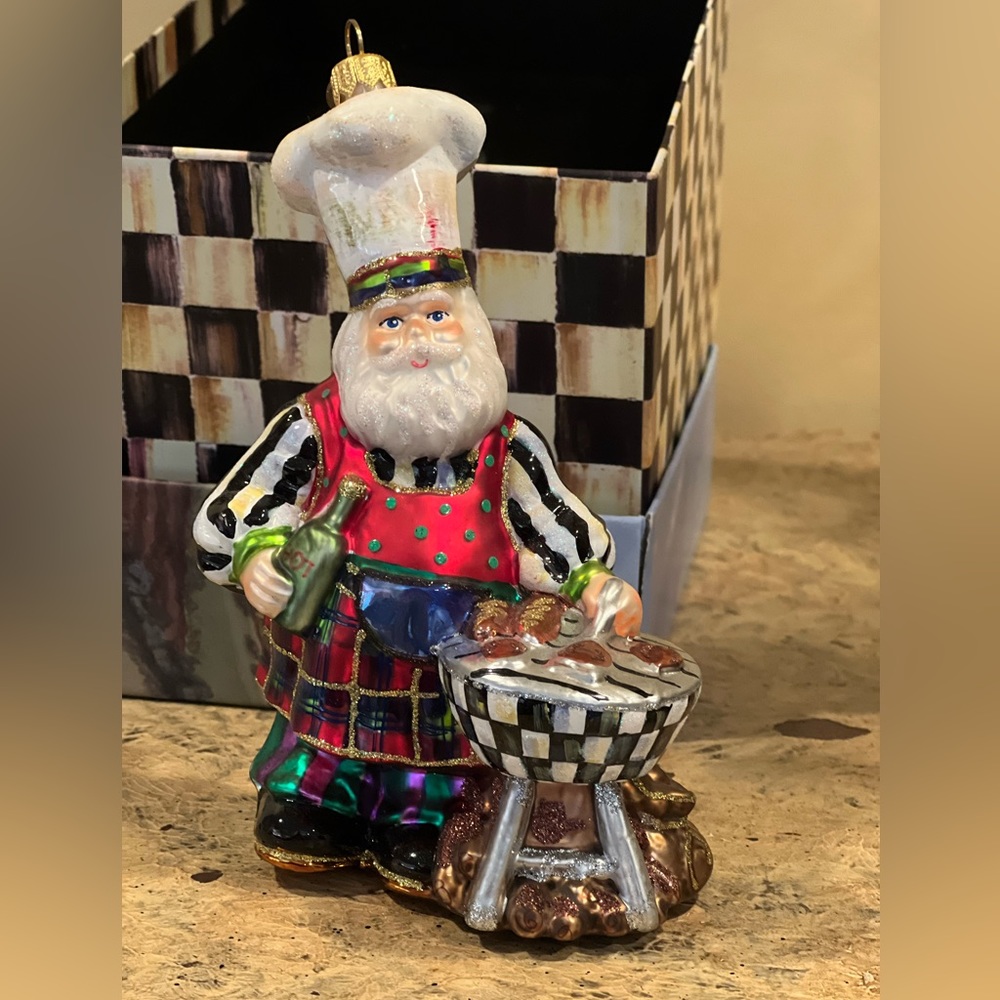 Mackenzie-Childs Glass Blown Santa BBQ Chef Courtly Check Ornament